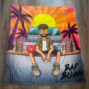 Bad Bunny themed 50x60 blanket, never used!